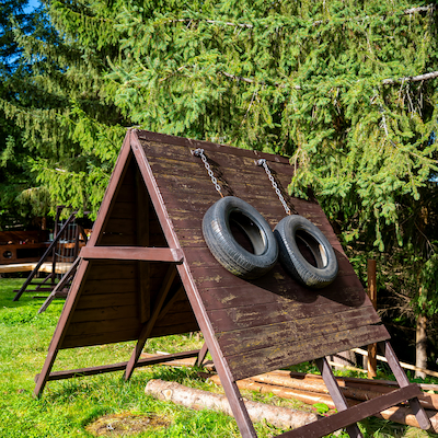 Tire swing obstacle course at Simplicity Retreat